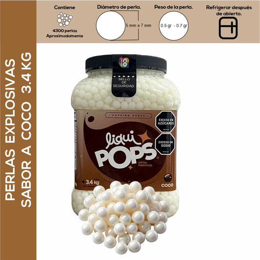 Perlas Explosivas LiquiPops Sabor Coco 3400g (Línea Premium)