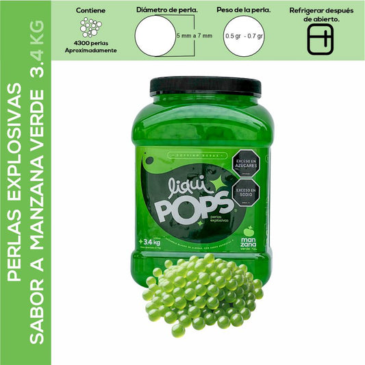 Perlas Explosivas LiquiPops Sabor Manzana Verde 3400g